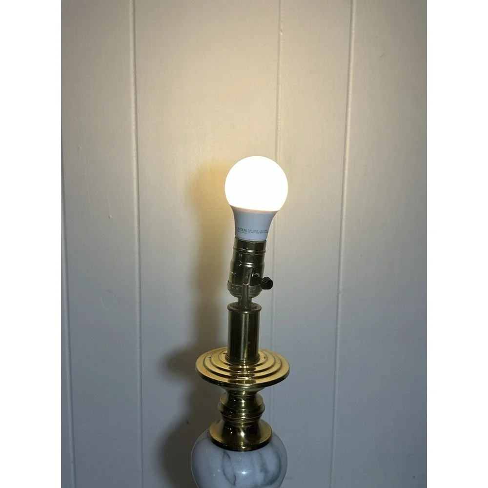 Vintage White Marble Brass Table Lamp MCM Hollywood Regency 22